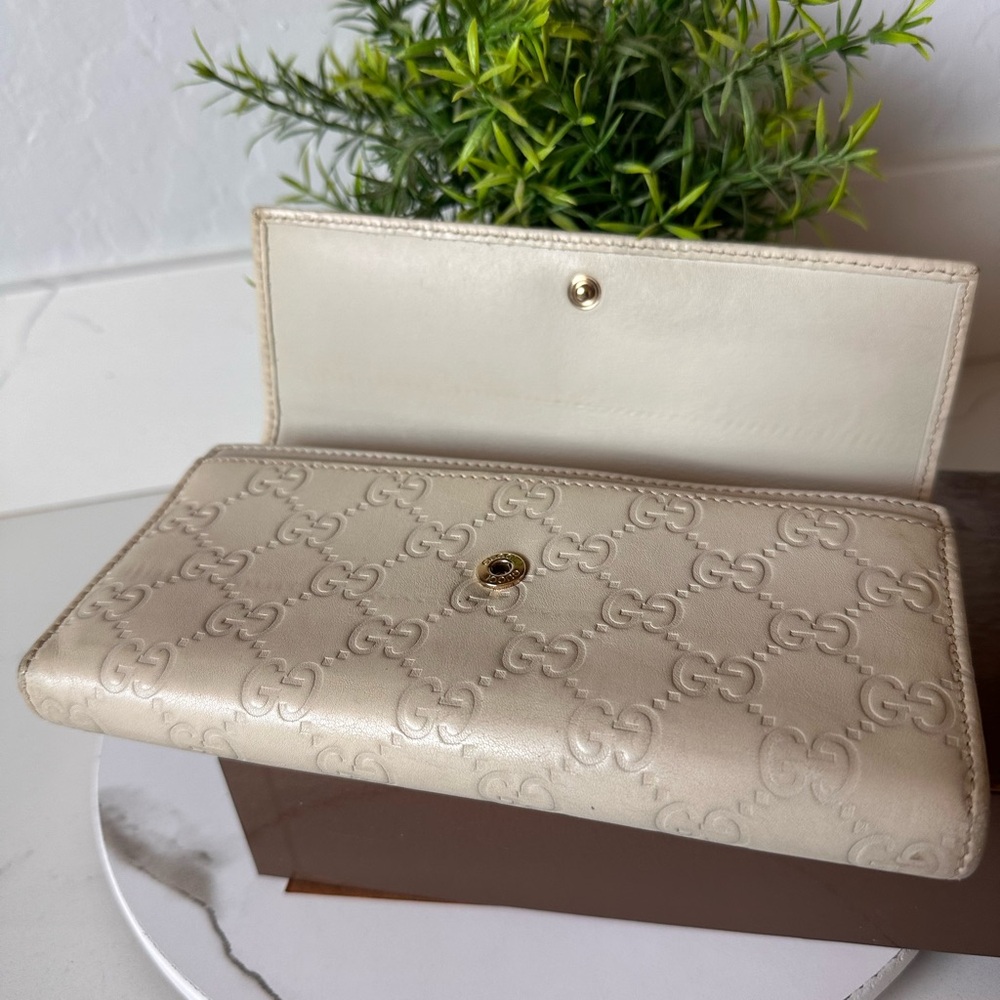 Gucci Guccissima Monogram Ivory Leather Lovely Heart Continental Long Wallet - Picture 12 of 14